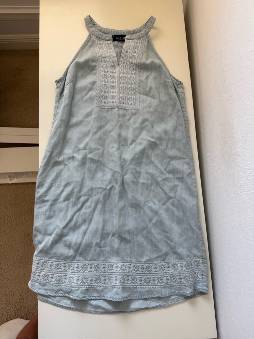 Fabrik Denim dress- faux tencel sleeveless tunic with embroidered panels